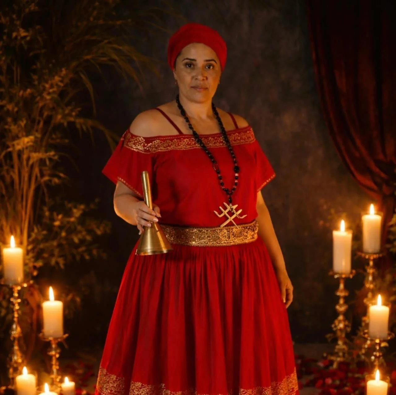 Representante do Templo Maria Padilha em ambiente ritualístico